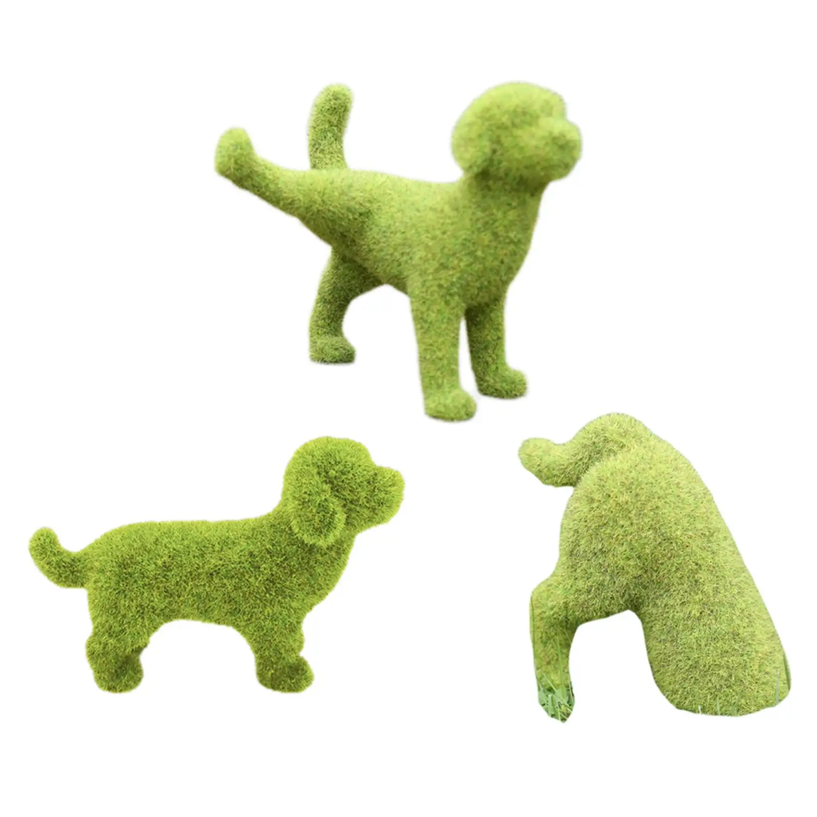 Flocking Animal Figurines Statue Artificial Green Moss Dog Sculpture Ornament