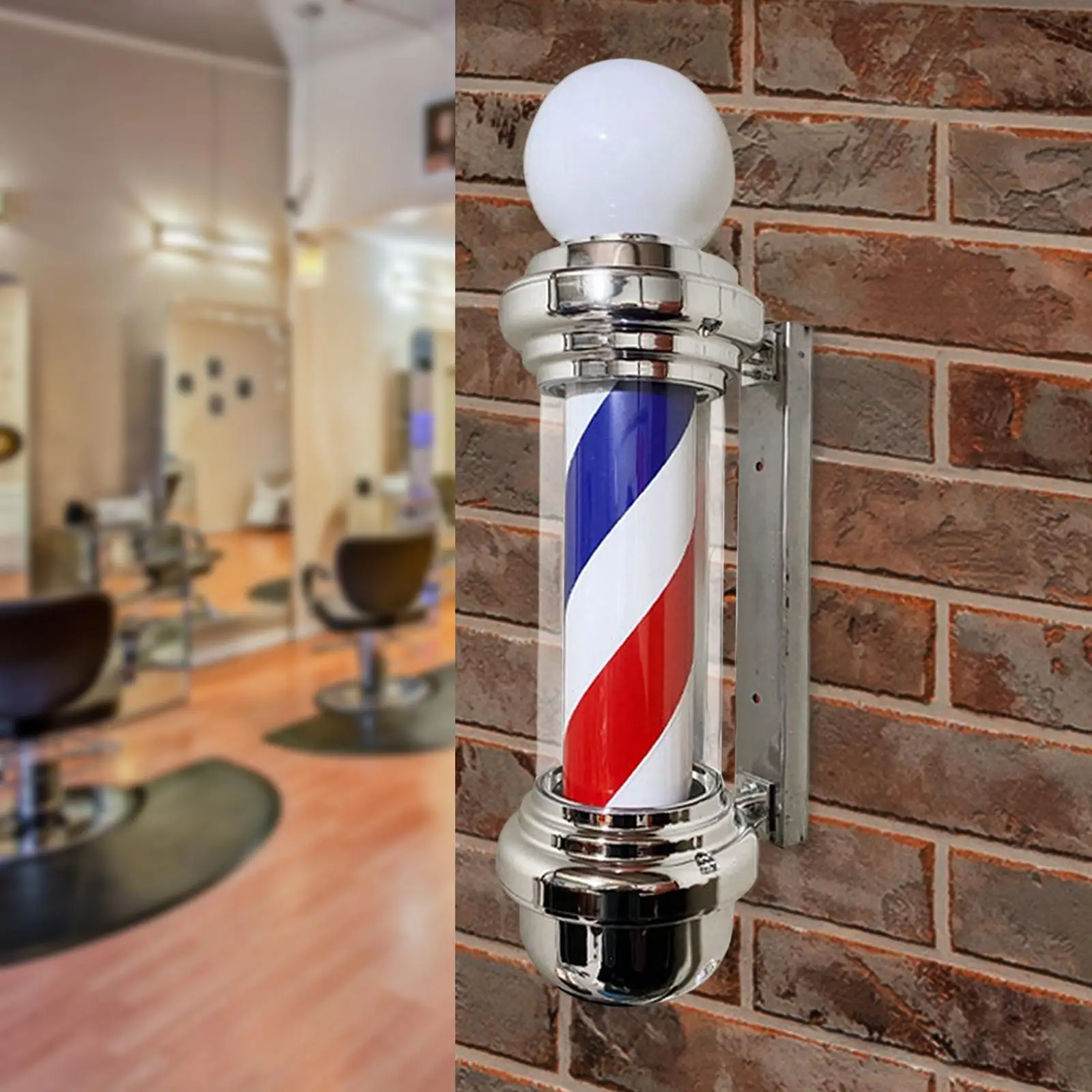 Barber Pole LED Light Rotating Wall Mounted with Ball Rainproof Hair Salon Shop Sign Light for Outdoor Indoor Hairdressing Party