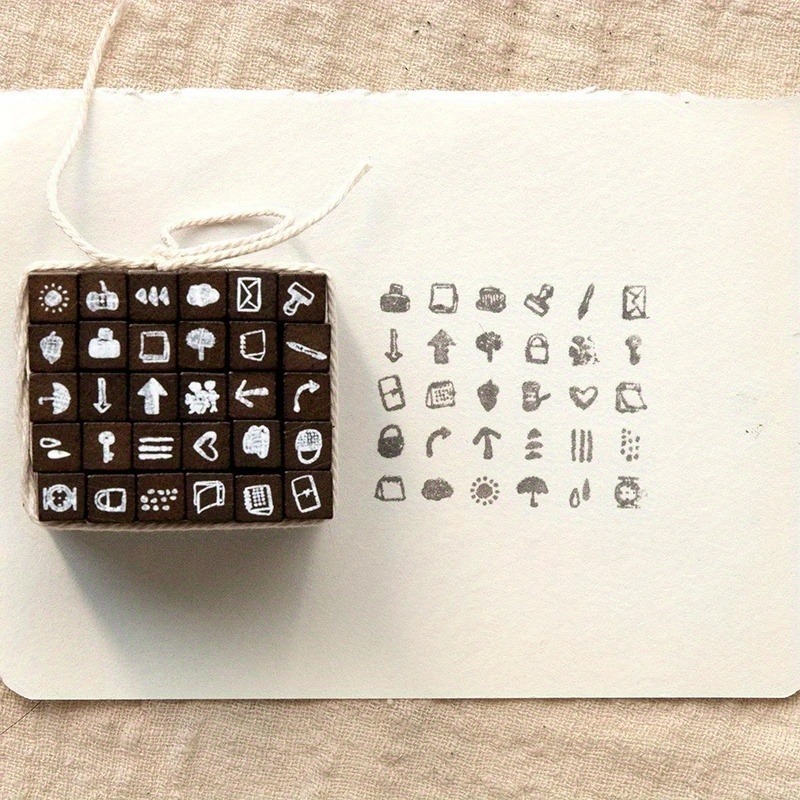 Description Picture 4 of item30pcs/box Cute Mini Wooden Rubber Stamp Set Alphbets Daily Life Lovely Stamps for Journaling Scrapbooking Card Making