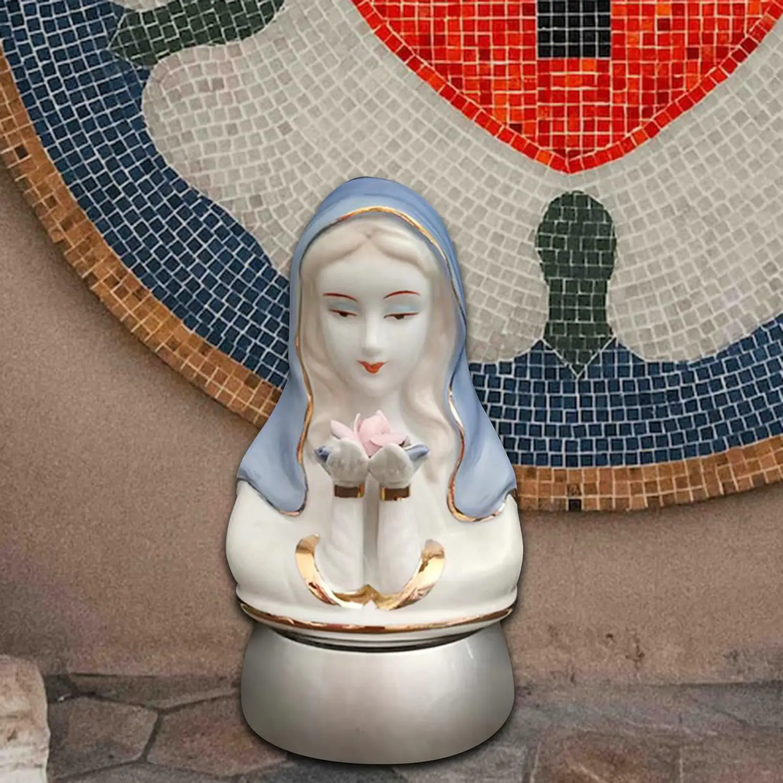 LED Virgin Mary Sculpture Figurine Light Decorative Religious Lantern Desktop