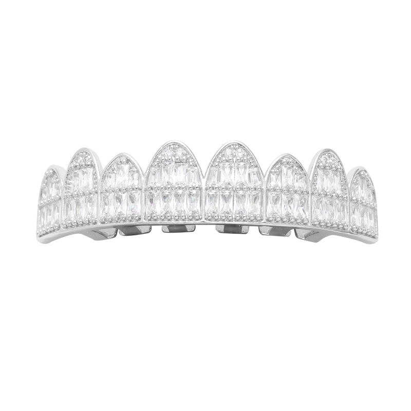 HipHop vereist t Quadrat Zirkon Zahn grillz Körper Piercing Schmuck Vampir echte vergoldete Zähne Grills oben unten Kappe gesetzt – Detail 10