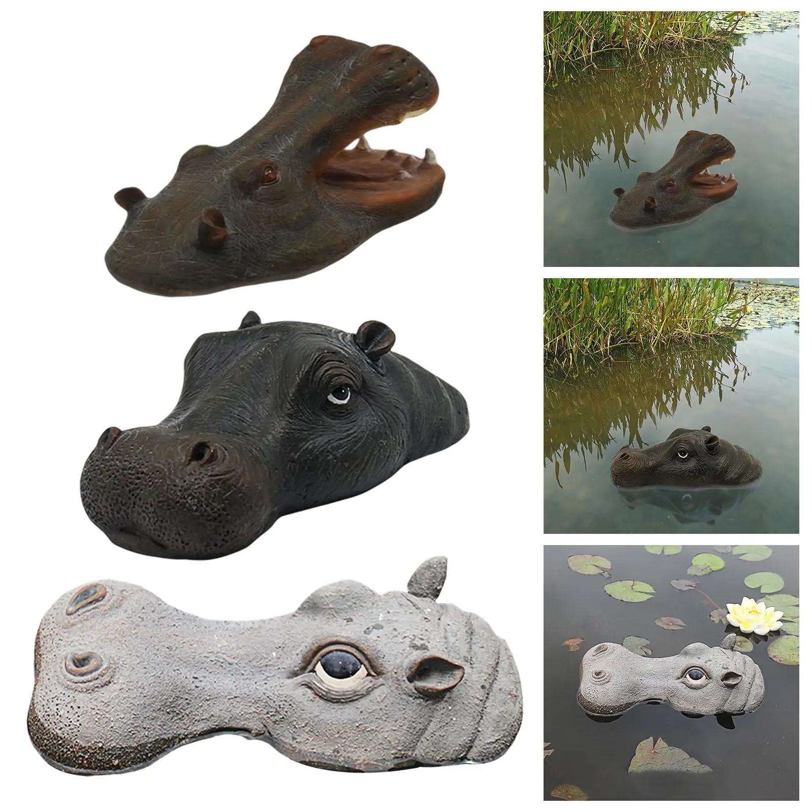 Resin Floating Hippo Head Ornaments Float Fake Hippo Head Realistic Novelty Animals Statue for Yard Art Water Decorations Crafts