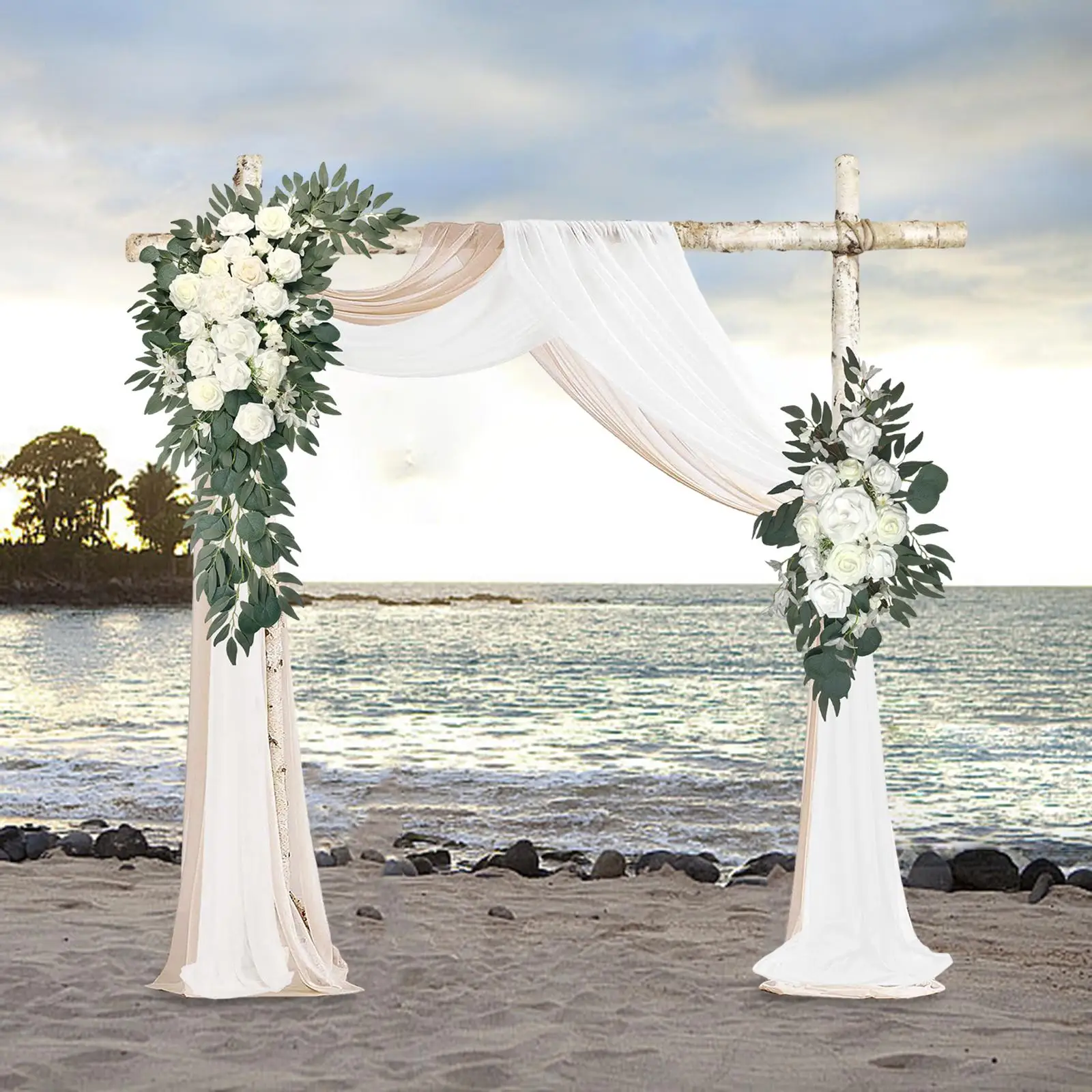 2 Pieces Wedding Arch Flowers Floral Swag Backdrop for Ceremony Reception