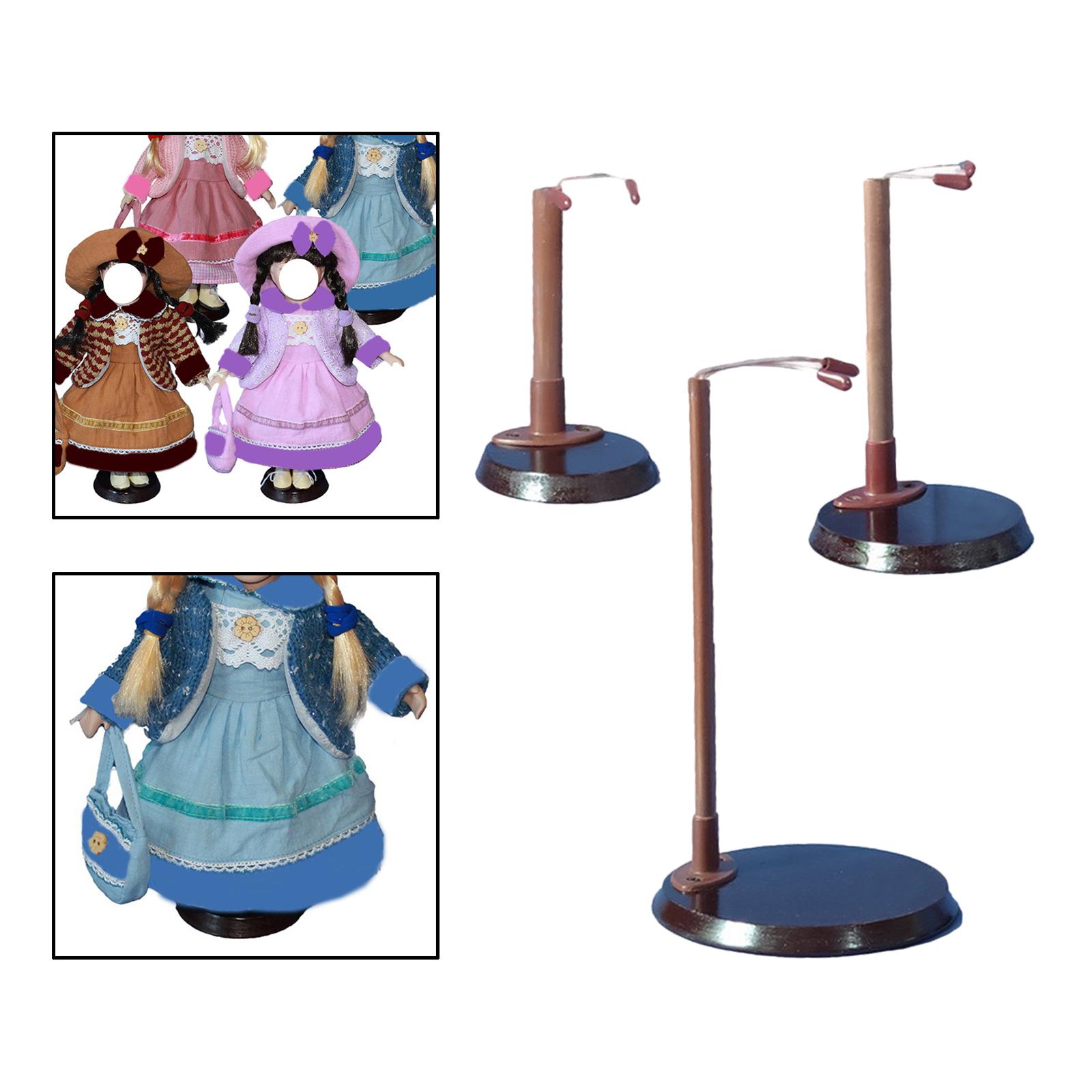 Wooden Doll Stands Display Holder Prop up Girl Dolls 20-60cm Doll Accessories with Stainless Steel Base Doll Model Support Frame