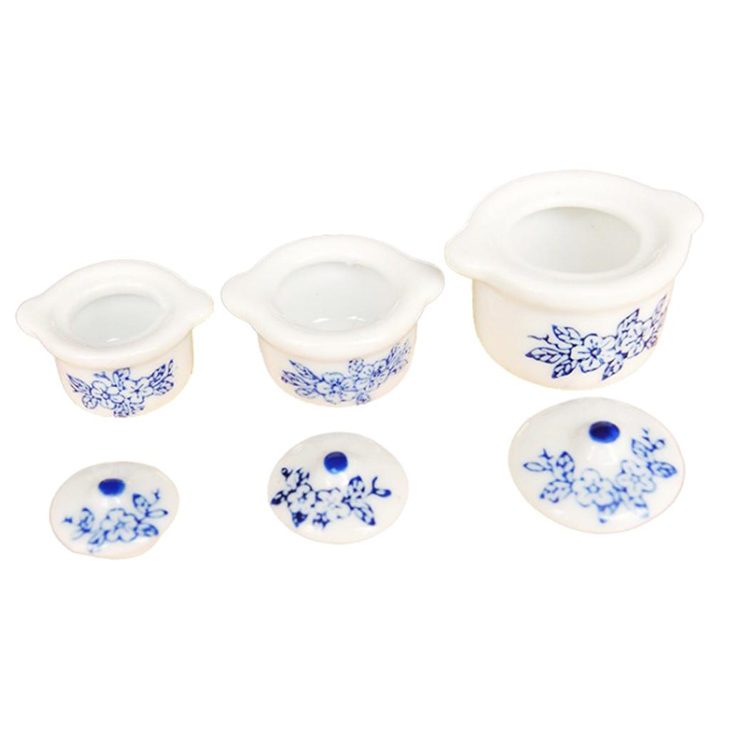 Lots 3 Antique 1/12 Dollhouse Ceramic Casserole Miniature Room Decor Accs