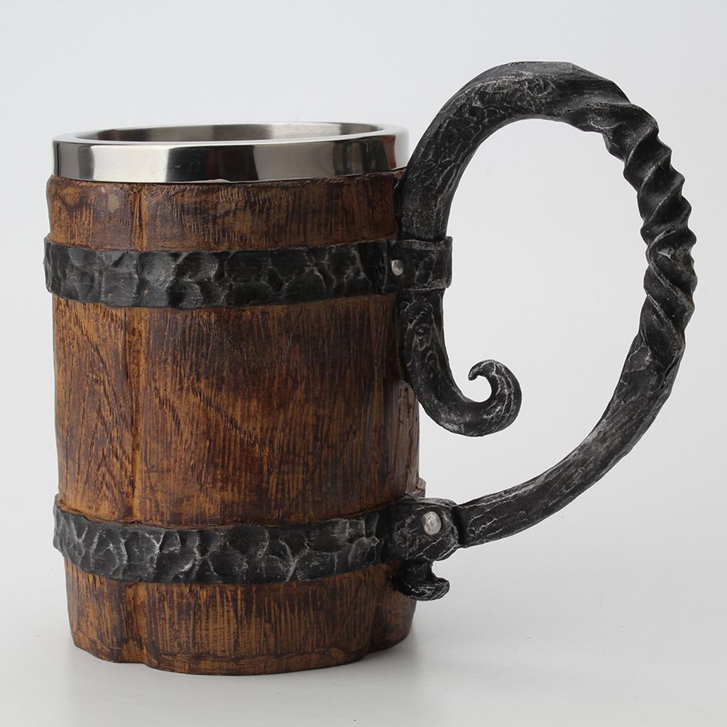 Retro Imitated Wooden Resin Beer Mug Steel Coffee   Tea Cup Pub Bar Decors