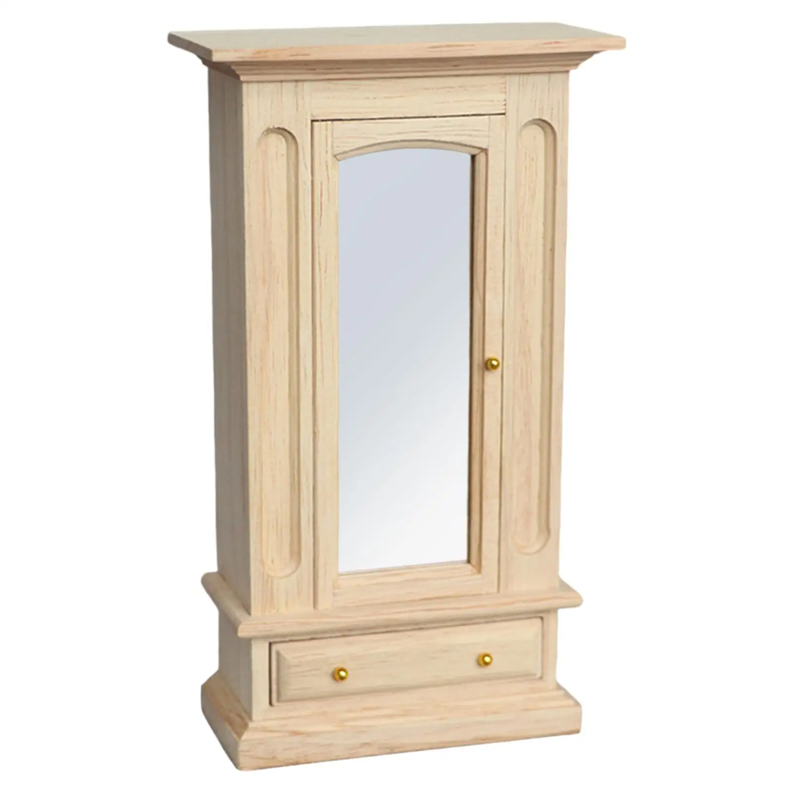 Unpainted Wood Wardrobe Mirror Closet for 1:12 Dollhouse Furniture Bedroom