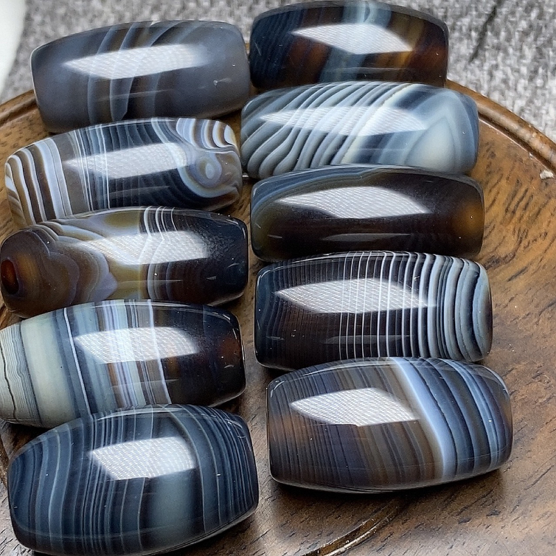 Natürliche blaue Qin-Achat-Perlen, 13 x 25 mm, tonnenförmige Dzi-Perlen für Schmuckherstellung, DIY-Halskette, Armband, Kunsthandwerk, Zubehör – Detail 3