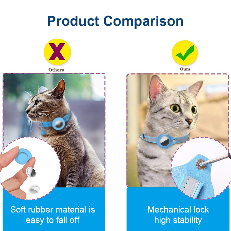 Anti-Lost Cat Collar for Airtag GPS Tracker Protective Case With Bell Reflective Cats Necklace Kitten Accesories Pet Products