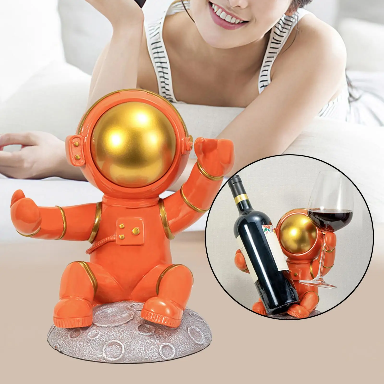 Resin Astronaut Wine Bottle Holder Figurine Wine Rack Spaceman Statue Stand for Home Countertop Bar Decoration Ornament