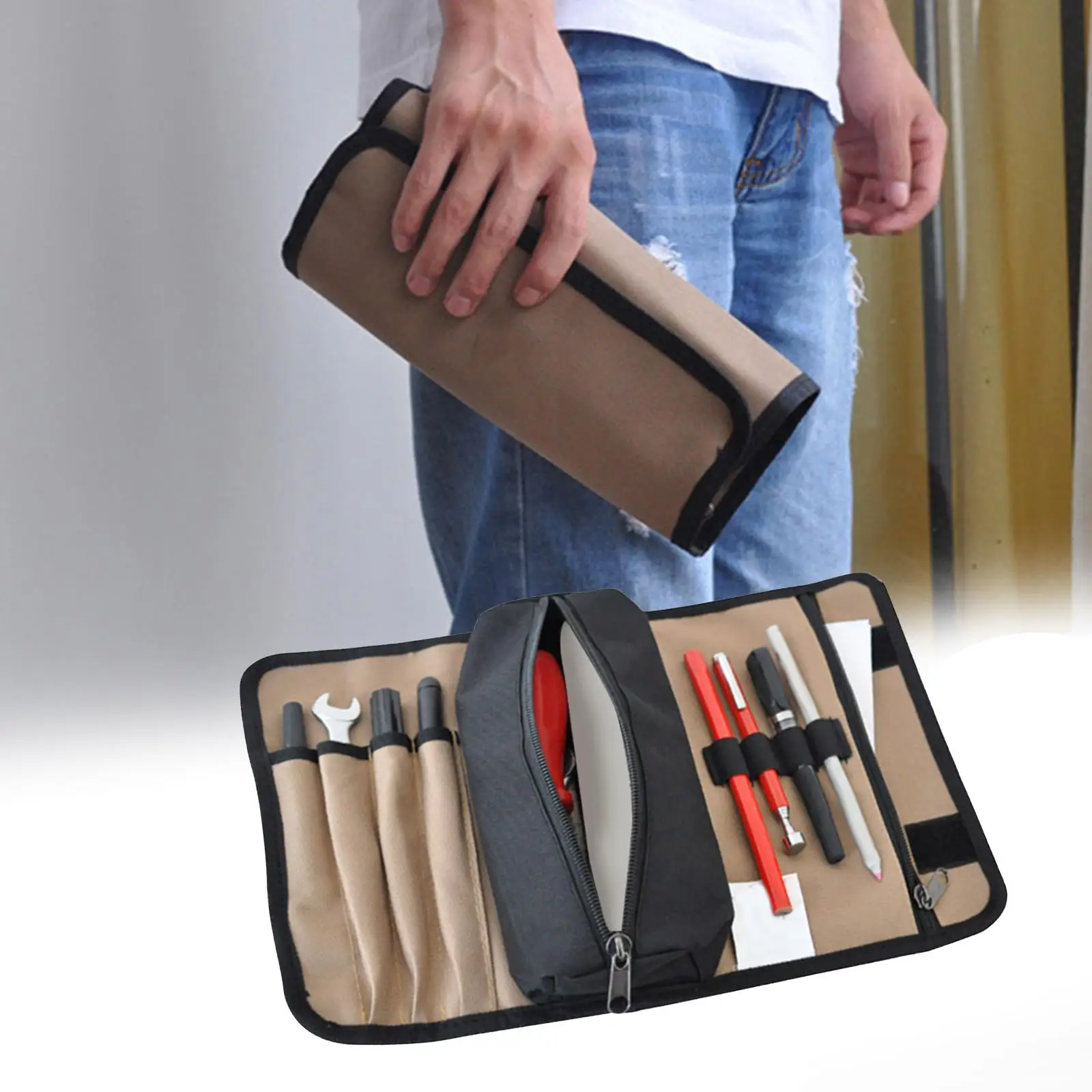 Multi Purpose Tool Roll Bag Multi Pockets Heavy Duty Durable Wrench Roll Organizer Roll Tool Pouch Storage Case for Mechanic