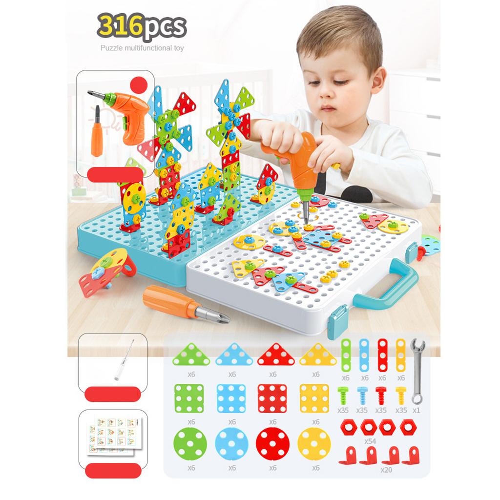 Mosaic Drill Set Kids Montessori Toys Construction Toys Drill Design Puzzle Creative Toys Educational Toys for Kids Boys Girls