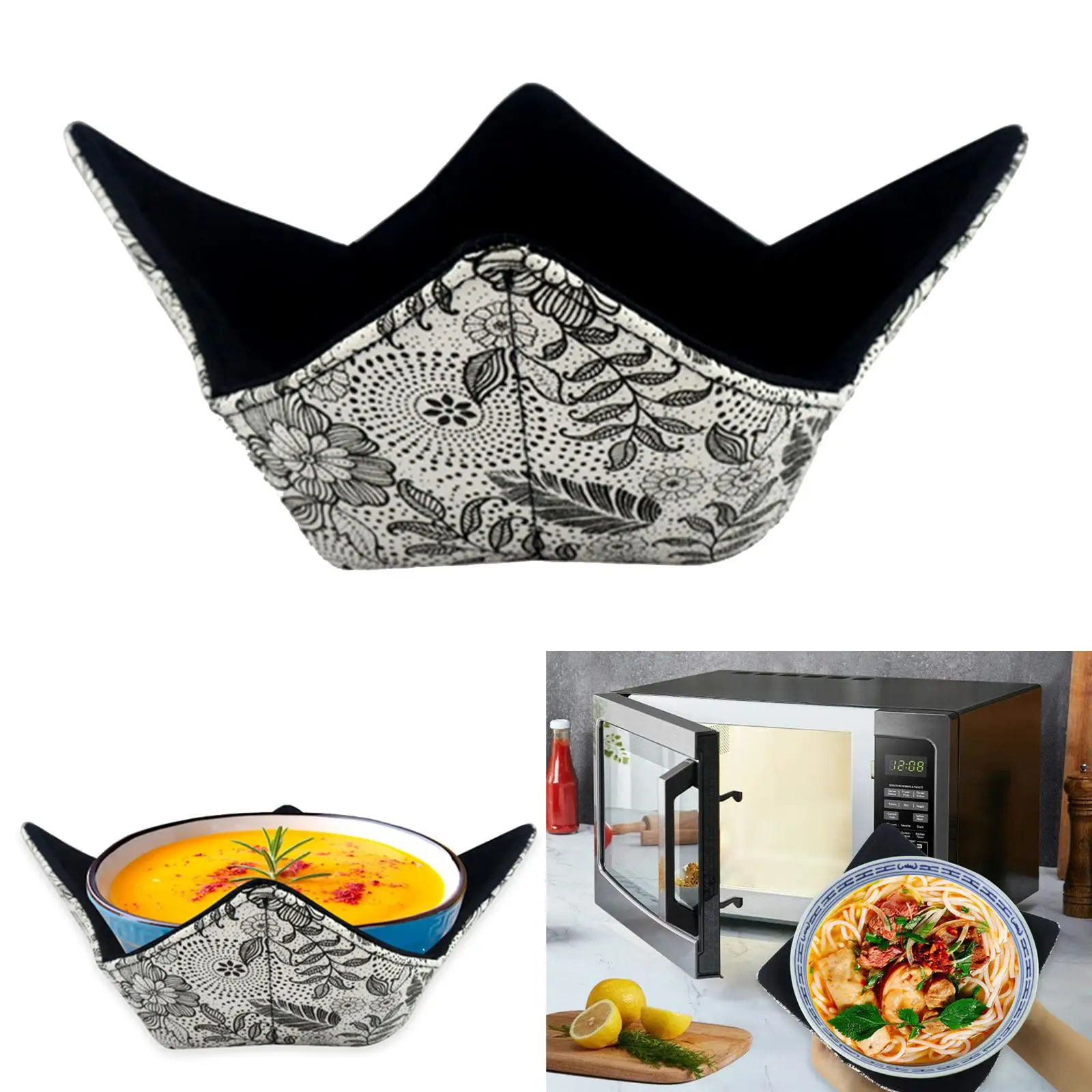 Bowl Holder,  Hugger, , Black Cotton Canvas   Resistant Novelty Trivets Dish Cover for Dinning Room Kitchen Soup