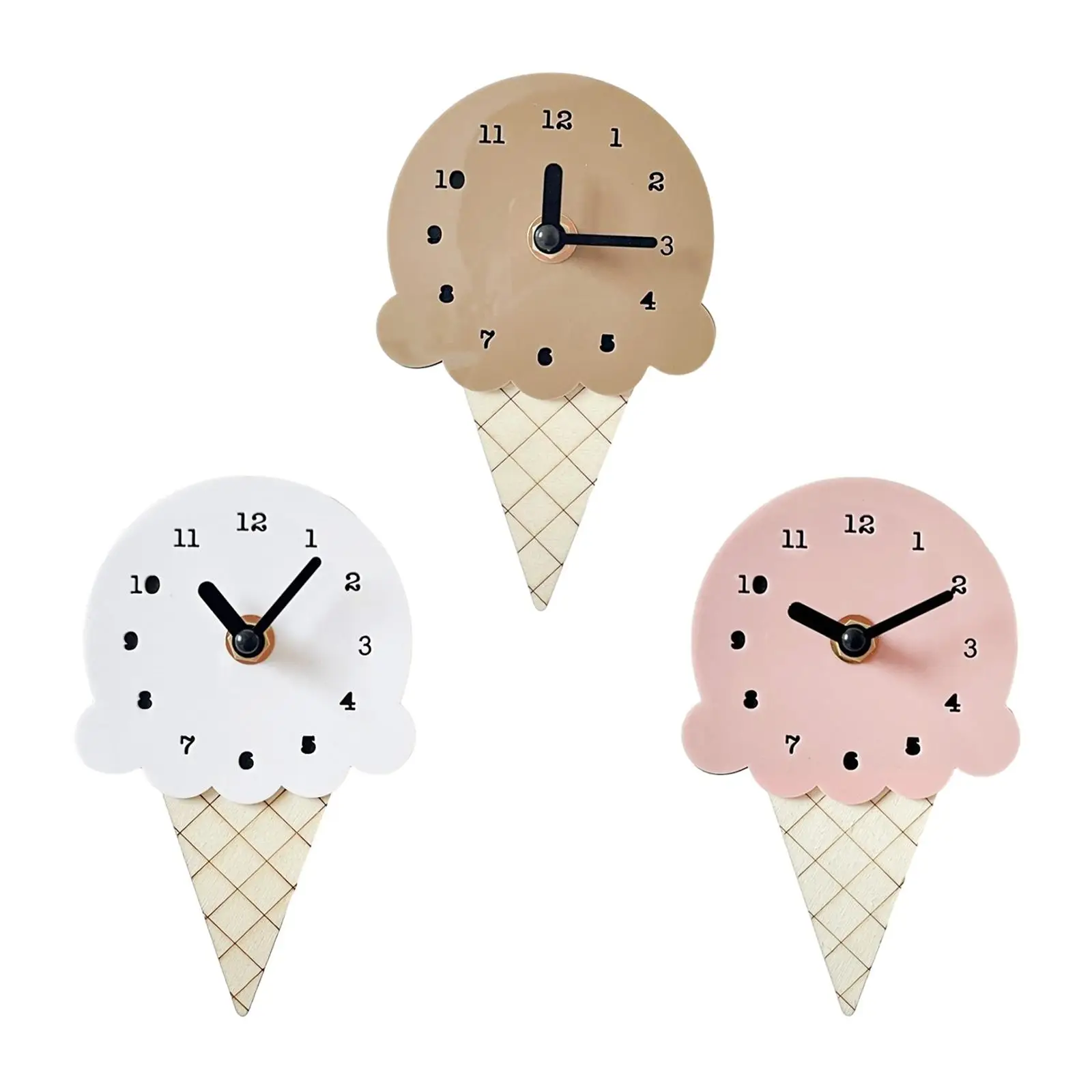 Wall Clock Ice Cream Shape Ice Cream Shaped Basswood Stylish Silent Clock for Office Living Room Home Wall Decor Kids Room