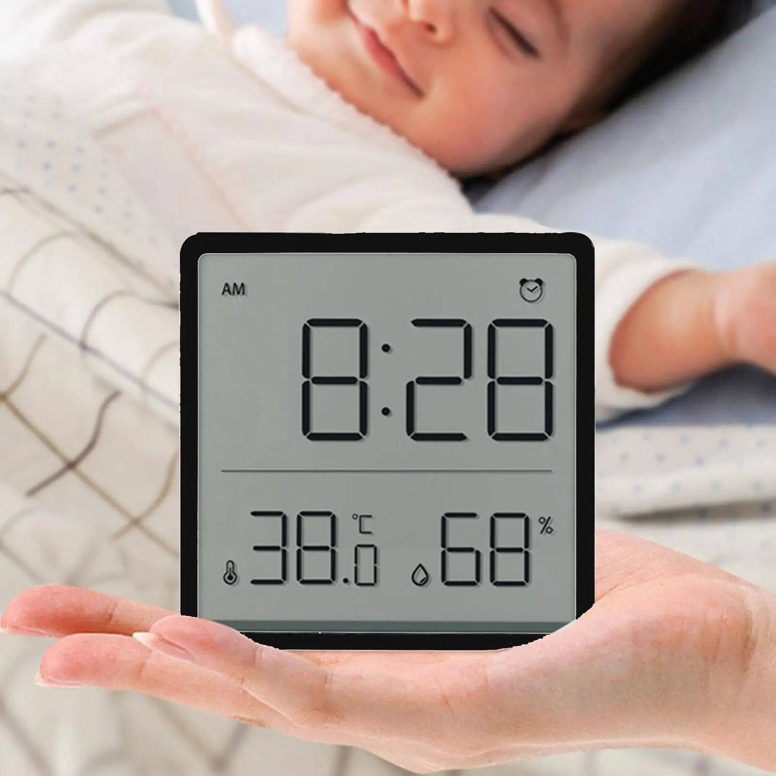 Digital LCD Alarm Clock Indoor Convenient Temperature Sensor Humidity Meter Thermometer Hygrometer Gauge