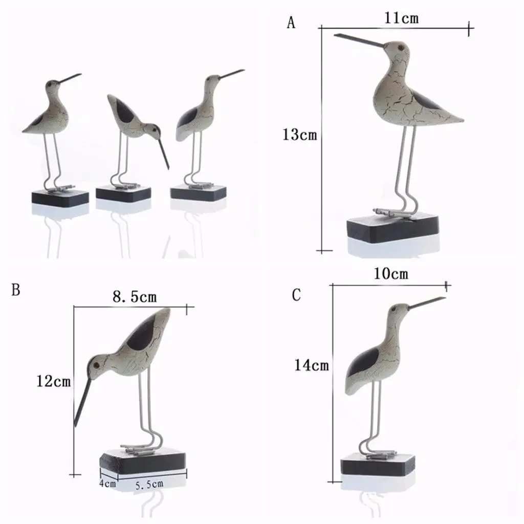 Set of 3 Mediterranean Nautical Seagull Decoration Figure for Home / Office, Made of Wood