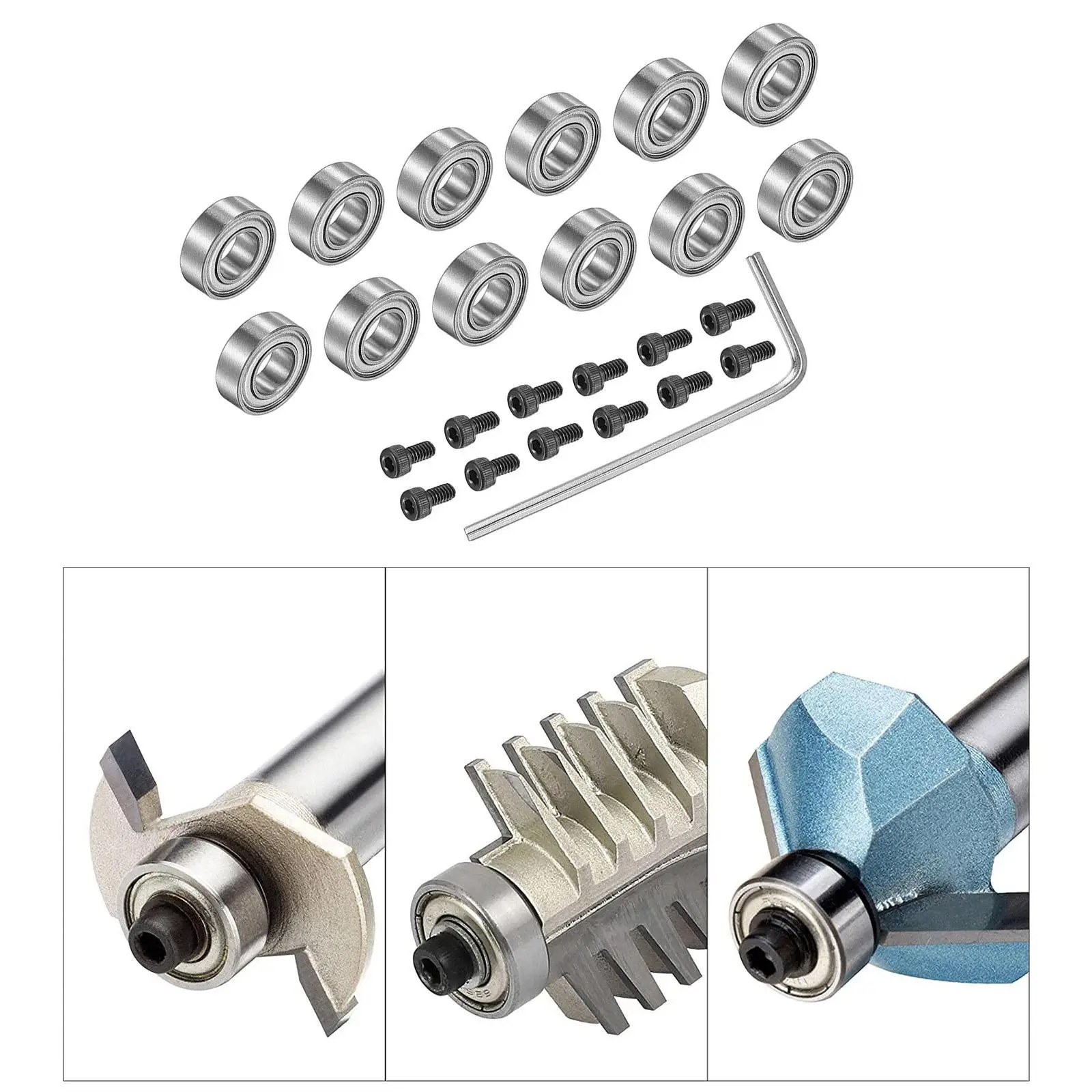 12 Piece Mounted Bearings for Router Bit Wear Resistant Flush Trim Mounted Bearings Set for Milling Cutter Bearing Accessories