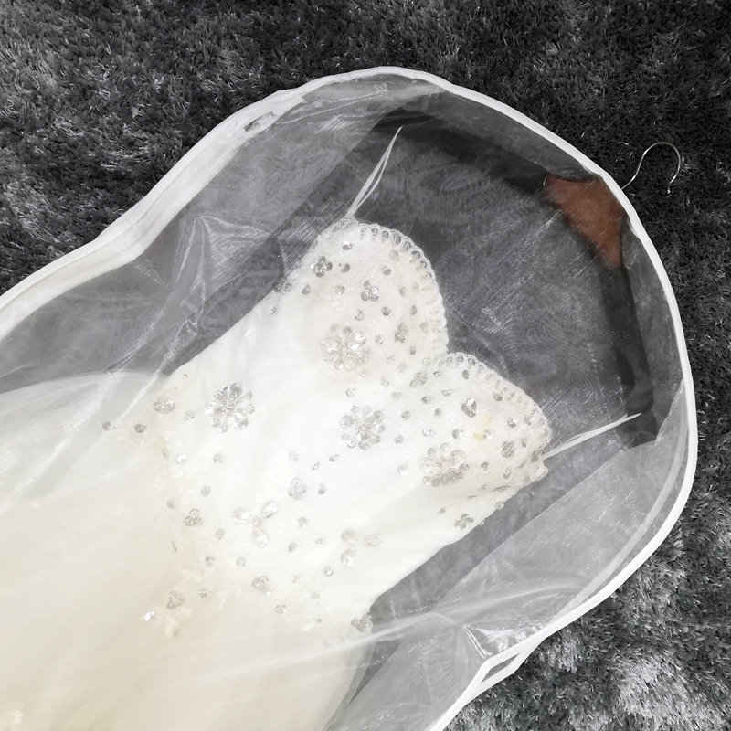 Doppelseitige transparente Tüll/Voile Hochzeit Brautkleid Staubs chutz hülle mit seitlichem Reiß verschluss für Home Garderobe Kleid Aufbewahrung tasche jd014 – Detail 3
