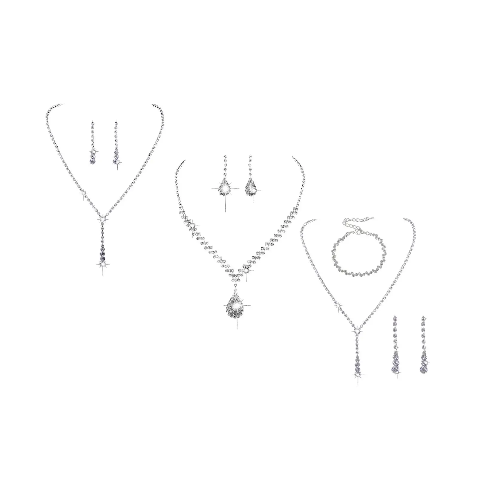 Jewelry Set Rhinestone Necklace Earrings Set White Jewelry Set for Prom Gift Brides Women Teen Girls