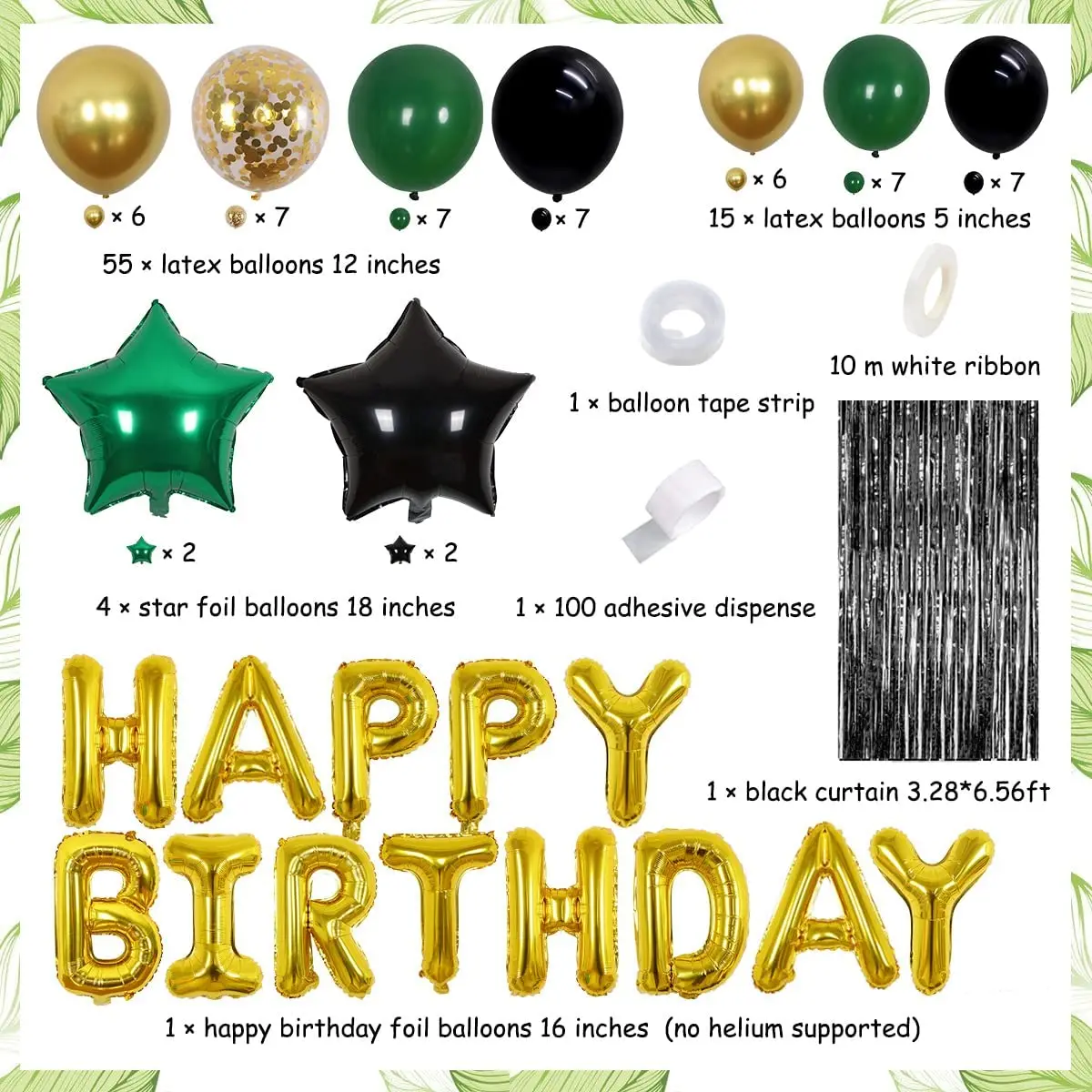 com balão guirlanda arco kit feliz aniversário balões da folha cortina preta