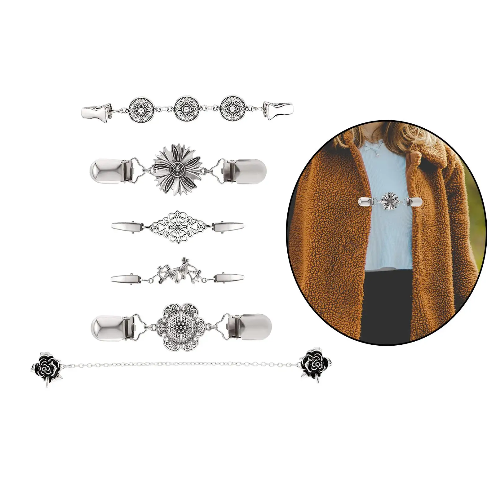 6Pcs Fashion Sweater Clips Brooch Blouse Clothes Dresses Jackets Buckles Coat Cardigan Clasp for Women Girls Wearing Decoration