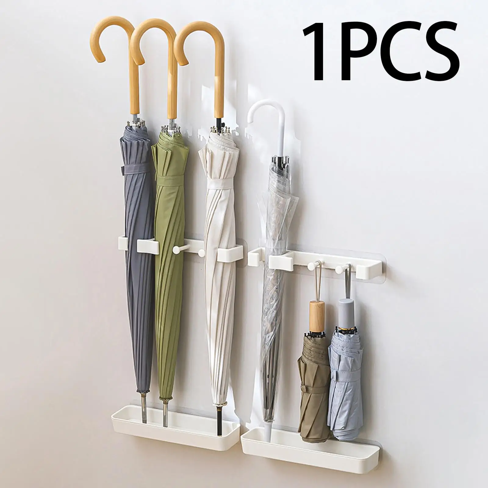 Wall Mounted Umbrella Rack Stand Convenient with Hooks Household Durable Detachable Dripping Water Tray for Indoor Entryway