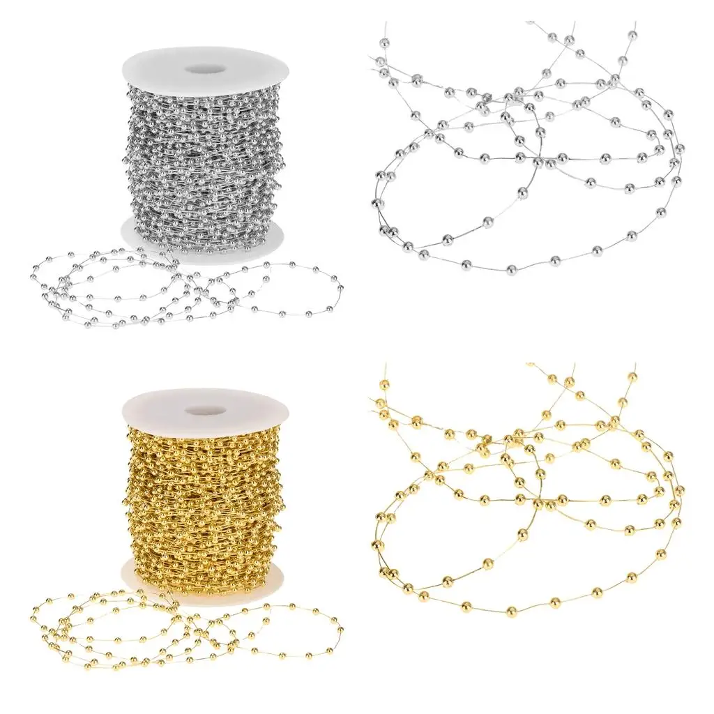 60m Long Party DIY String Beads Chain Garland for Wedding Decoration Silver Gold