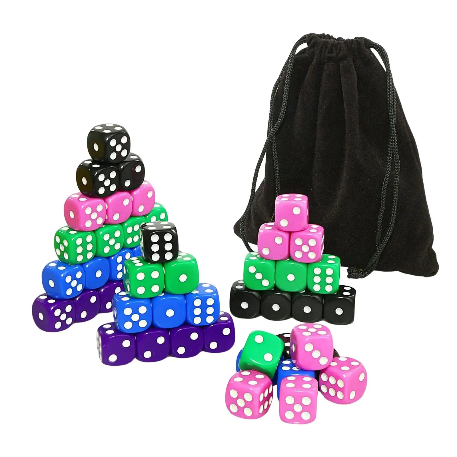 50x Six Sided Dices Set with Velvet Pouch for MTG 16mm Acrylic Dice Board Game