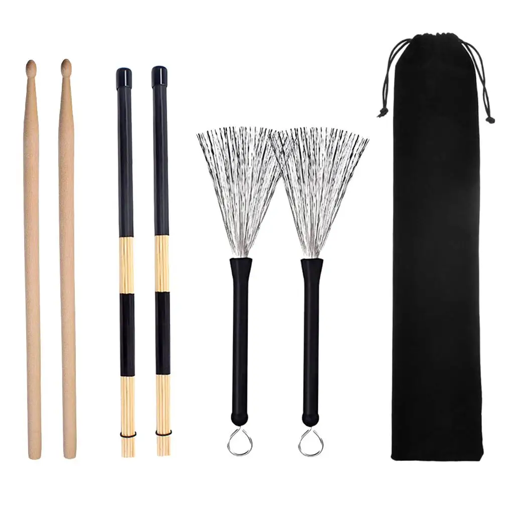 Wooden 5A Drumsticks Wire Brushes & Rod Brush Sticks Drum Accessories Parts