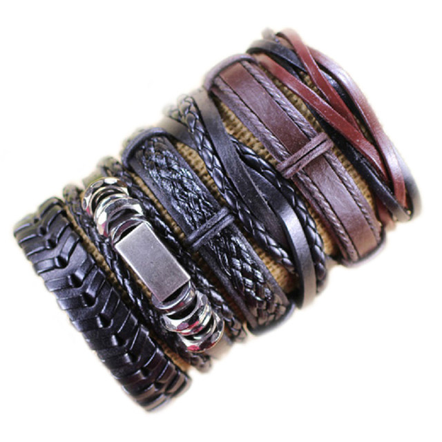 Lot De 4 Bracelets En Cuir Tressé Style Bohème - Motif Arbre De Vie - Taille Réglable Pour Homme Et Femme - Noir Et Marron - 11