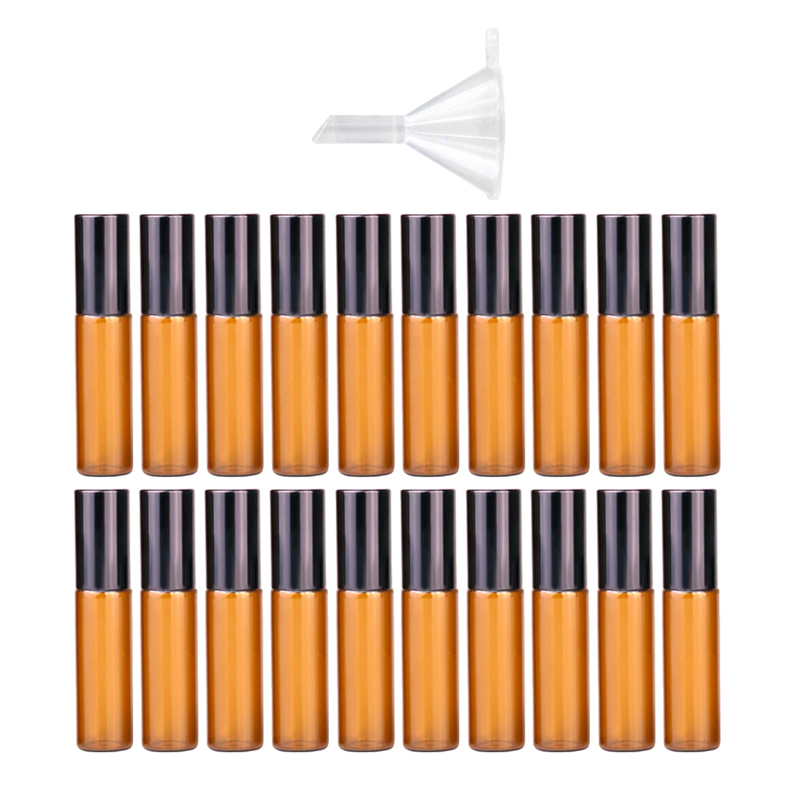 Essential Oil Roll On Bottles Roller Ball Bottles with Funnel Natural Deodorant Fragrance Liquid Reuse Amber Travel Bottles