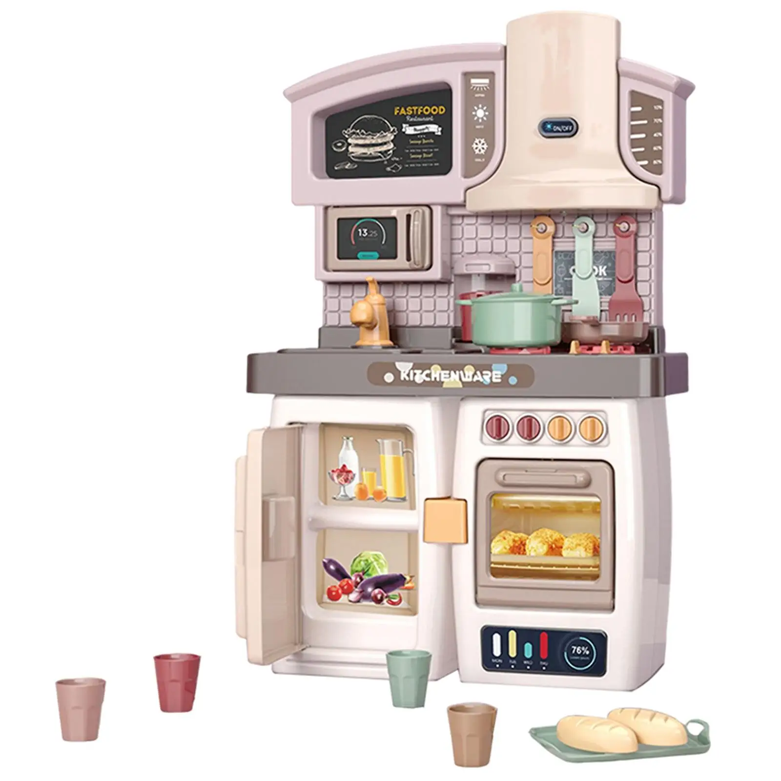Kids Kitchen Playset Simulation Educational Cook Appliances Play Kitchen Set for Birthday Interactive Game Ceremony Boys Girls