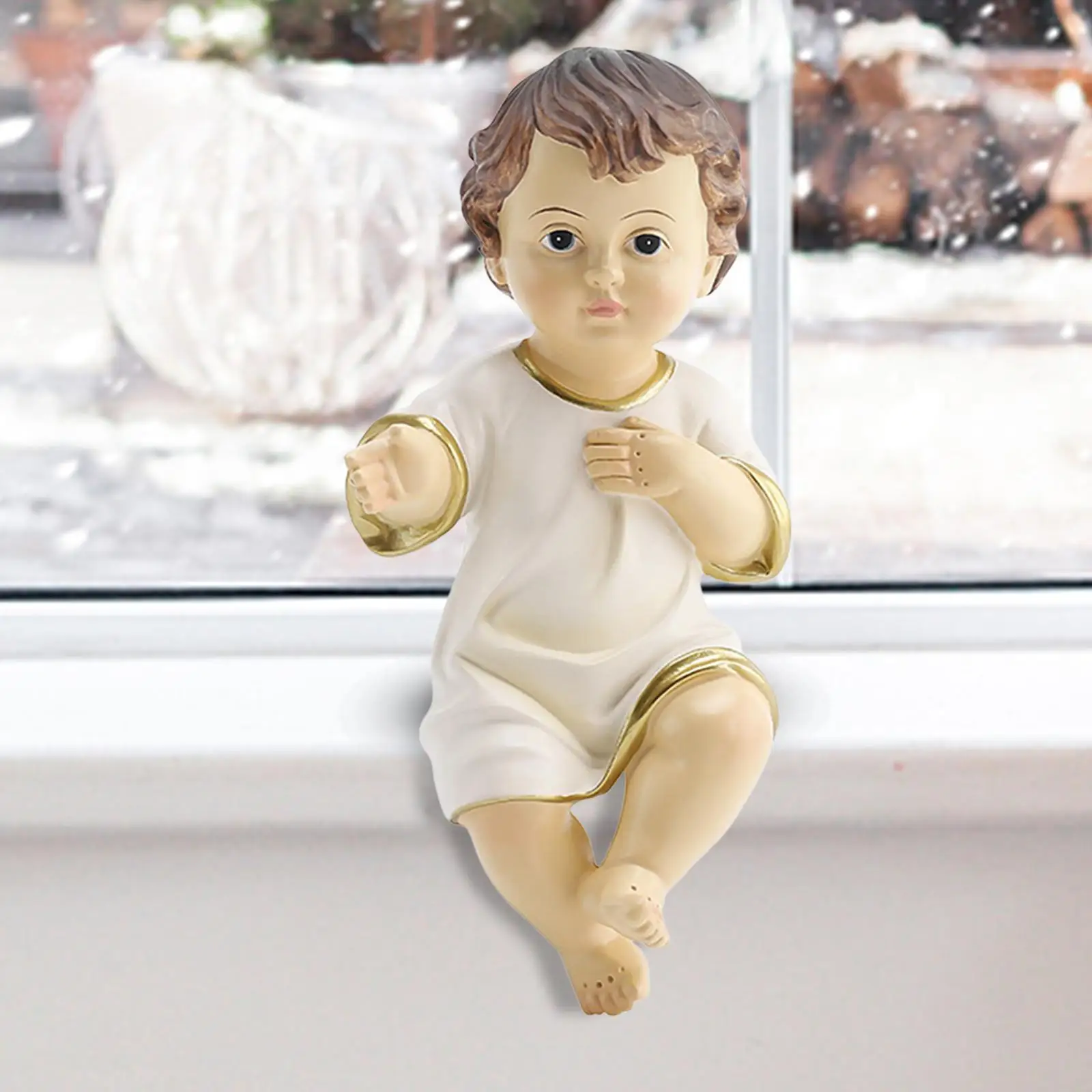 Jesus Baby Figurine Adornment Resin Craft Miniature Sculpture Religious Nativity Statue for Home Office Church Decor Gifts