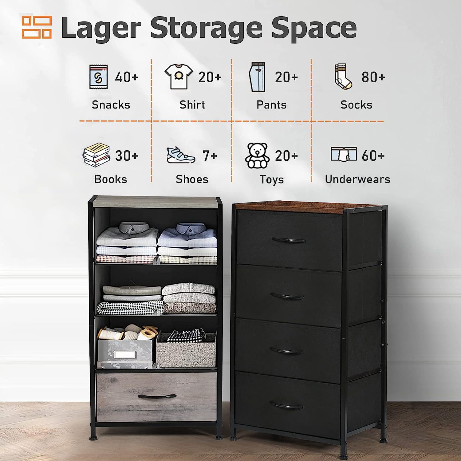 Description Picture 5 of itemRefined Fashionable and Elegant Dresser with 4 Drawers Fabric Dressers Storage Drawers, Sturdy Steel Frame & Wood Top Gray