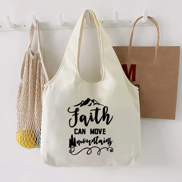 Faith Hope Love Print Tote Bag Literary Christian Canvas Shoulder