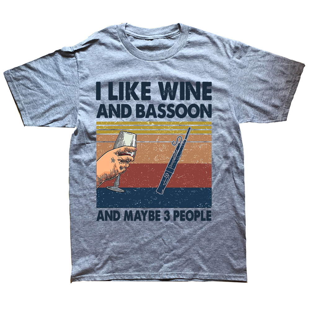 Lustig, ich mag Wein und Fagott und vielleicht 3-Personen-T-Shirts, Sommer-Grafik, Baumwolle, Streetwear, Geburtstagsgeschenke, T-Shirt für Männer – Detail 3
