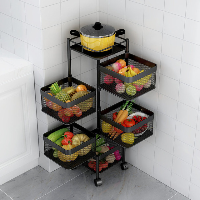 YIBIN Rotating Storage Rack, Multi-Layer Kitchen Storage Shelf with Wheels,  Standing Shelf Storage Fruit Vegetable Snack, Multifunctional Household