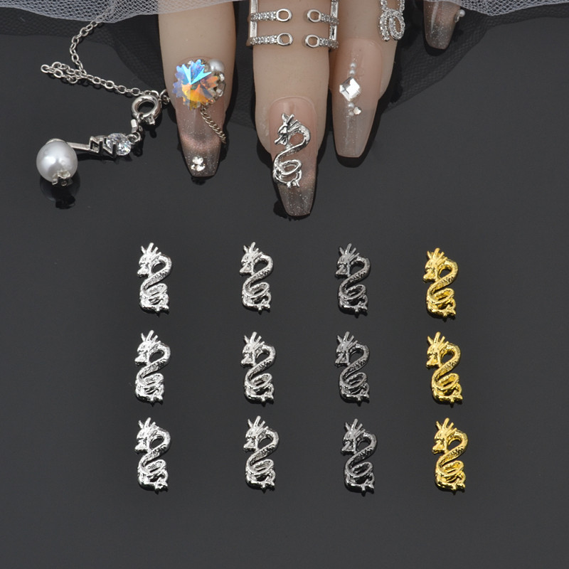 20 Stück Nail Art Legierung Charms Drachen geformt 4 Farben Nagel Metall Zubehör Punk Nagel Maniküre Metall 3D Aufkleber DIY Schmuck – Detail 1
