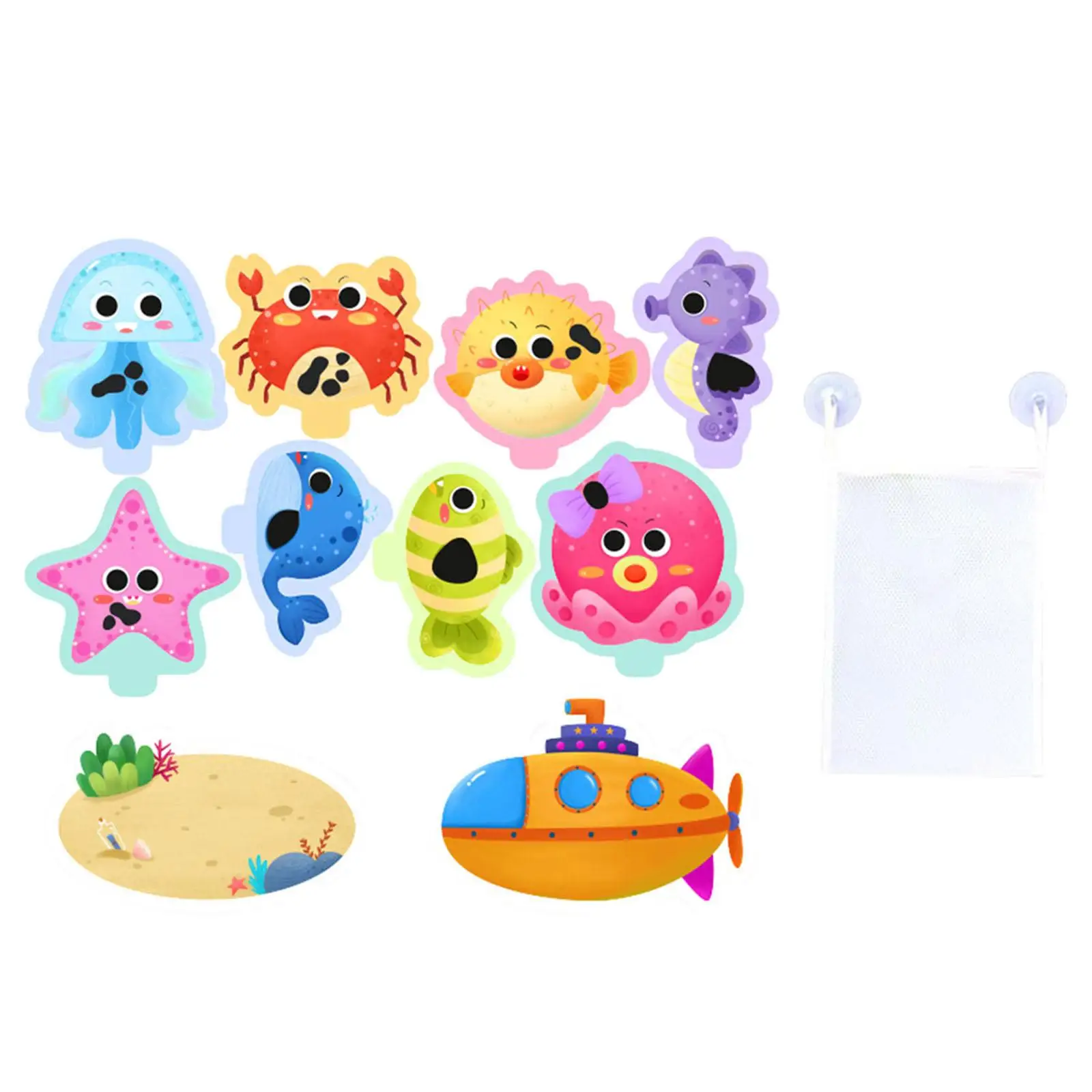 10Pcs Sea Animal Bath Toys Cognitive Bathtub Floating Bathing Toy Bathroom Stickers for Children Girls Boys Kids