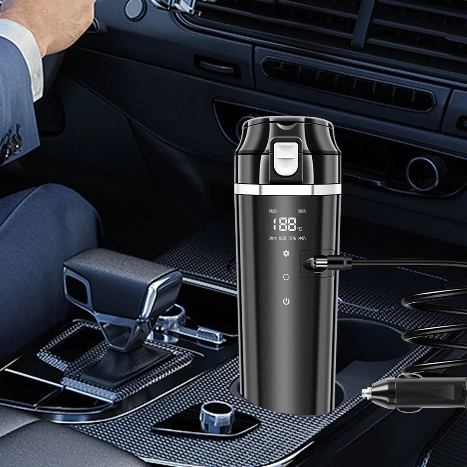 Car Electric Drinking Cup Travel Kettle 0.5L Stainless Steel DC Powered 50W-100W 9x2.8inch for Tea Coffee Multipurpose