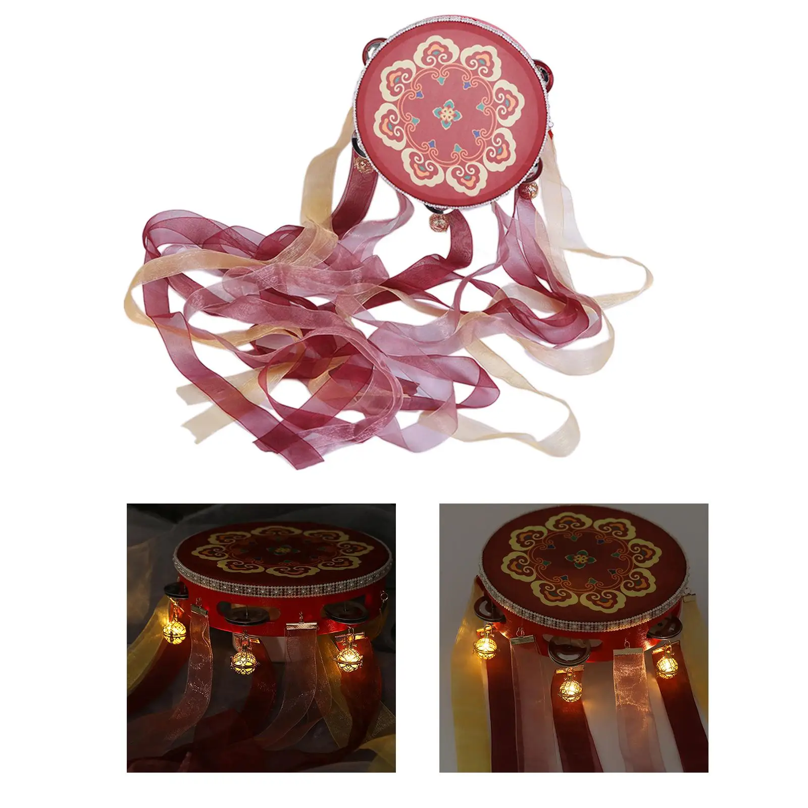 Hand Drum 7.28 with Ribbon Lightweight Tambourine Drum Chinese for Festival Party Supplies Stage Performance Adults Kids
