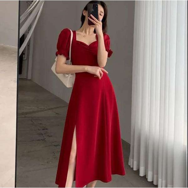 women's slimming dress for girls temperament long black korean dresses  tight waist split French Hepburn slimming dress gown - AliExpress