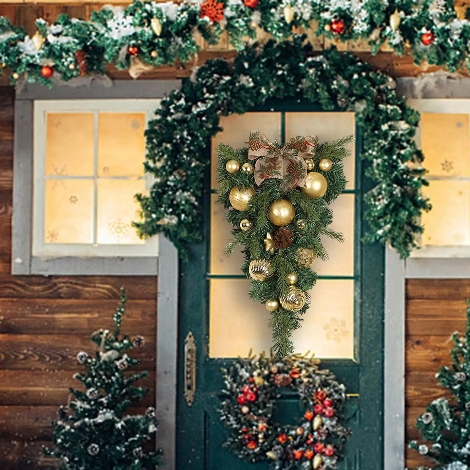 Winter Christmas Teardrop Swag Garland Wreath for Window Door Decoration
