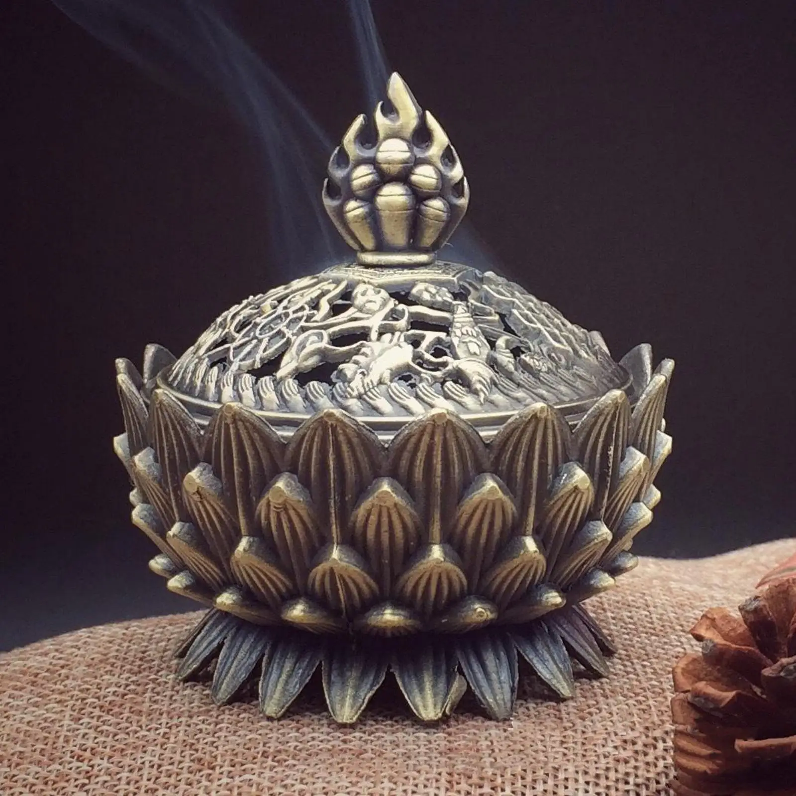 Vintage Lotus  Burner Bowl Chinese Buddha Sage Censer  Holder Censer Home Bedroom Yoga 