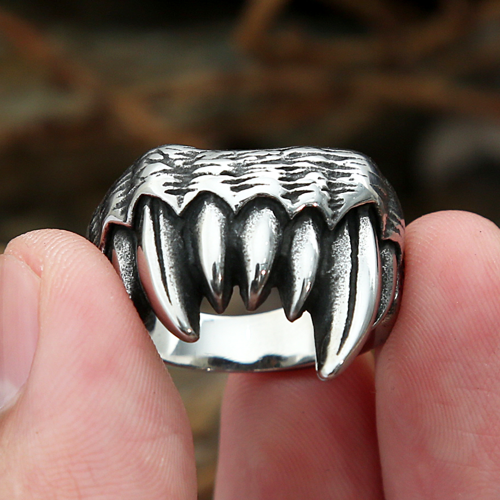 Mode Persönlichkeit Edelstahl Tier Beast Zähne Ring Für Männer Junge Punk Biker Teufel Zähne Ringe Männlichen Schmuck Geschenk Großhandel – Detail 5