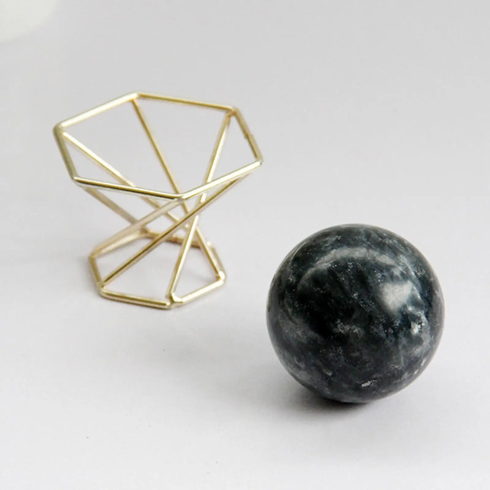 50mm Black Marble Ball with Metal Stand Stone for Decoration