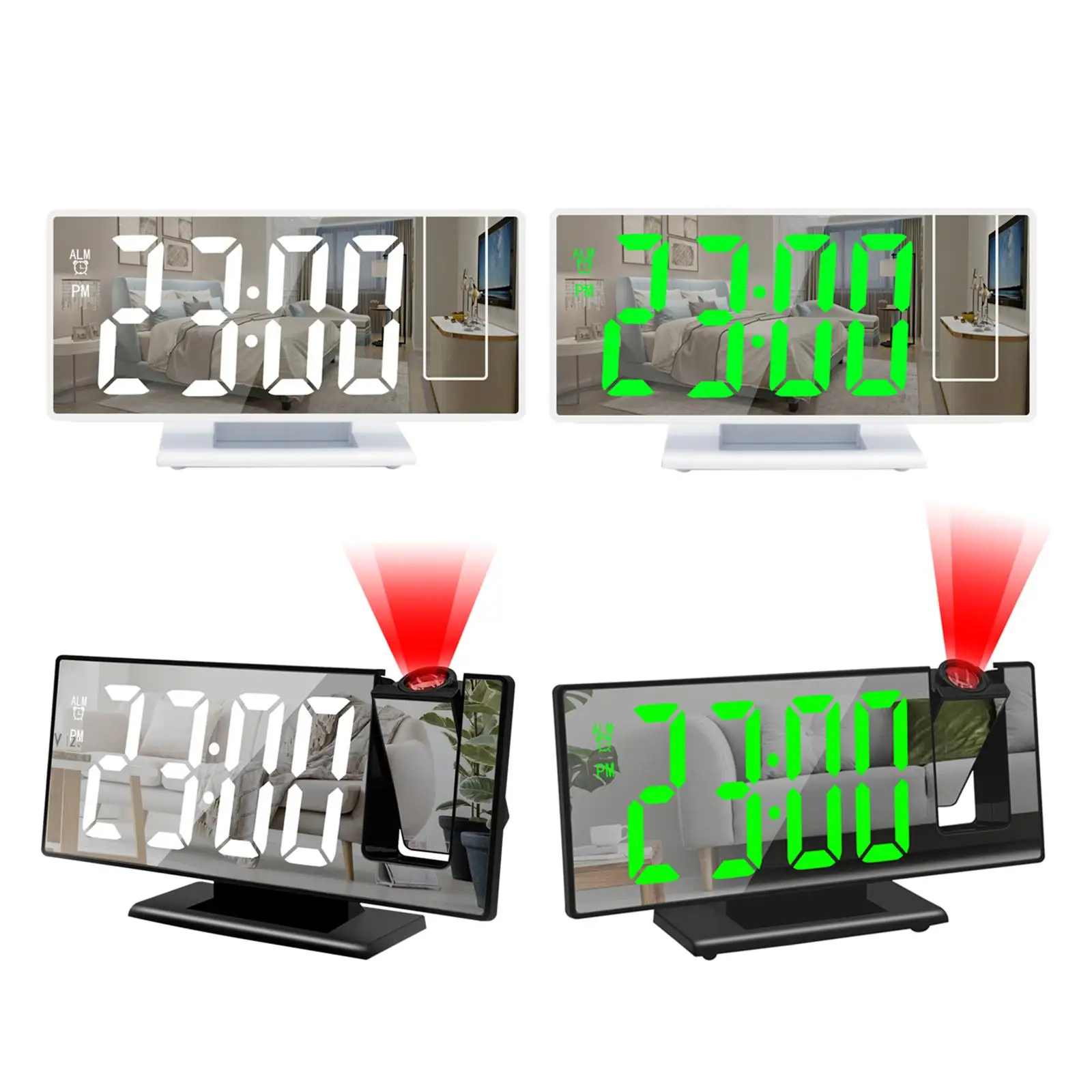 Projection Alarm Clock Rechargeable Display Temperature Mirror Clock, 12/24H Digital Clocks, for Ceiling Bedroom Living Room,