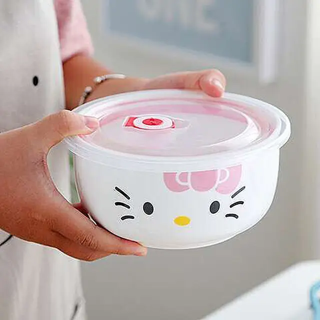 300Ml/500Ml/750Ml Sanrio Hello Kitty Ceramic Bowl Airtight Food Storage  Container Microwave Oven Heating Preservation Lunch Box - AliExpress