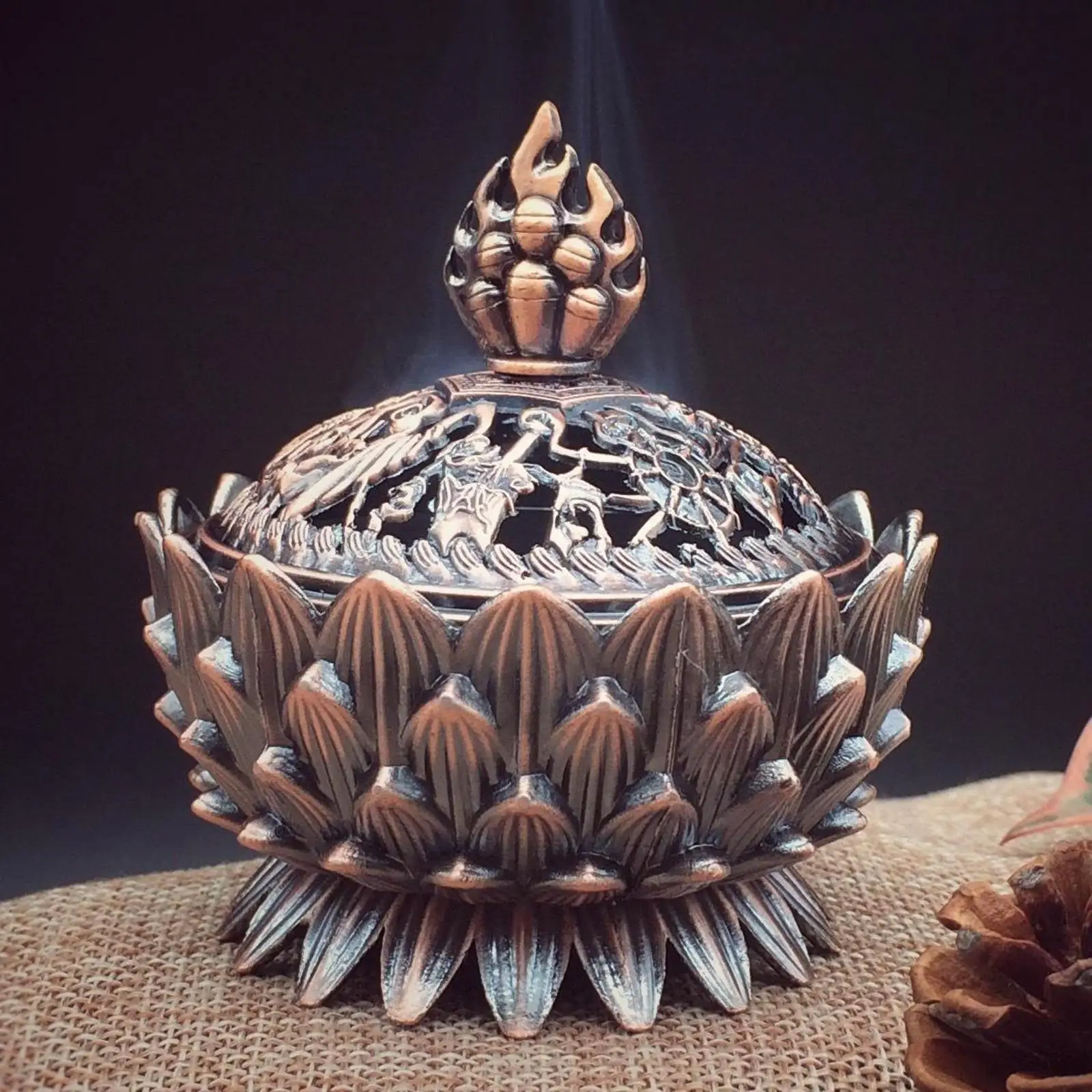 Vintage Lotus  Burner Bowl Chinese Buddha Sage Censer  Holder Censer Home Bedroom Yoga 
