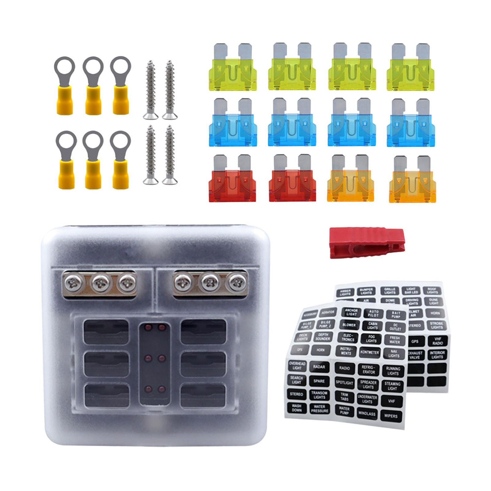 6 Way Fuse Block Replaces Fuse Box Spare Parts Easily Install Positive and Negative for Boat Marine RV Car Truck